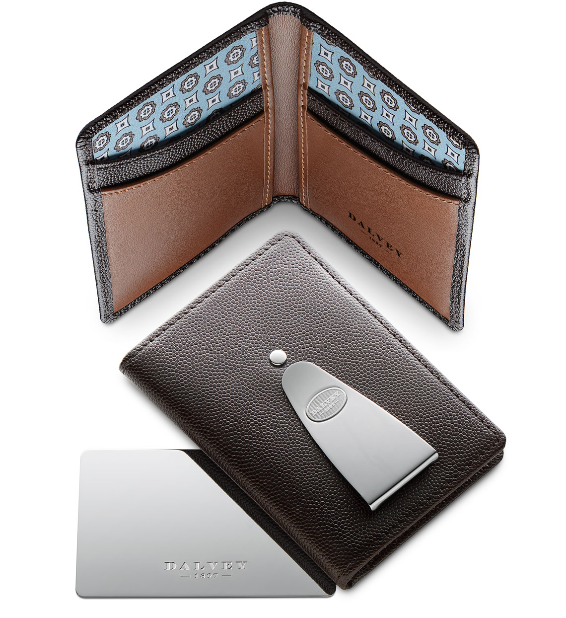 Dalvey Continental Wallet: Brown Caviar & Blue Madder Leather