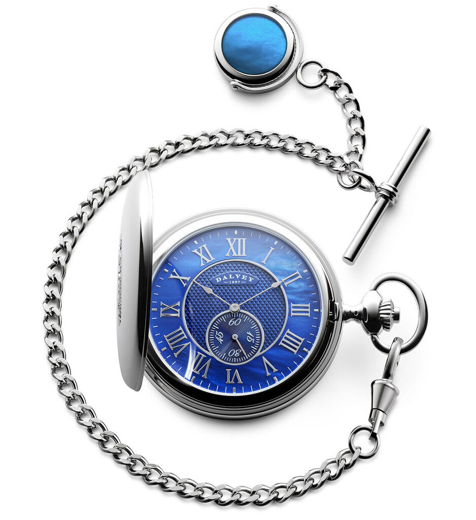 Full Hunter Watch & Albert Chain Blue Mother Of Pearl - Dalvey
