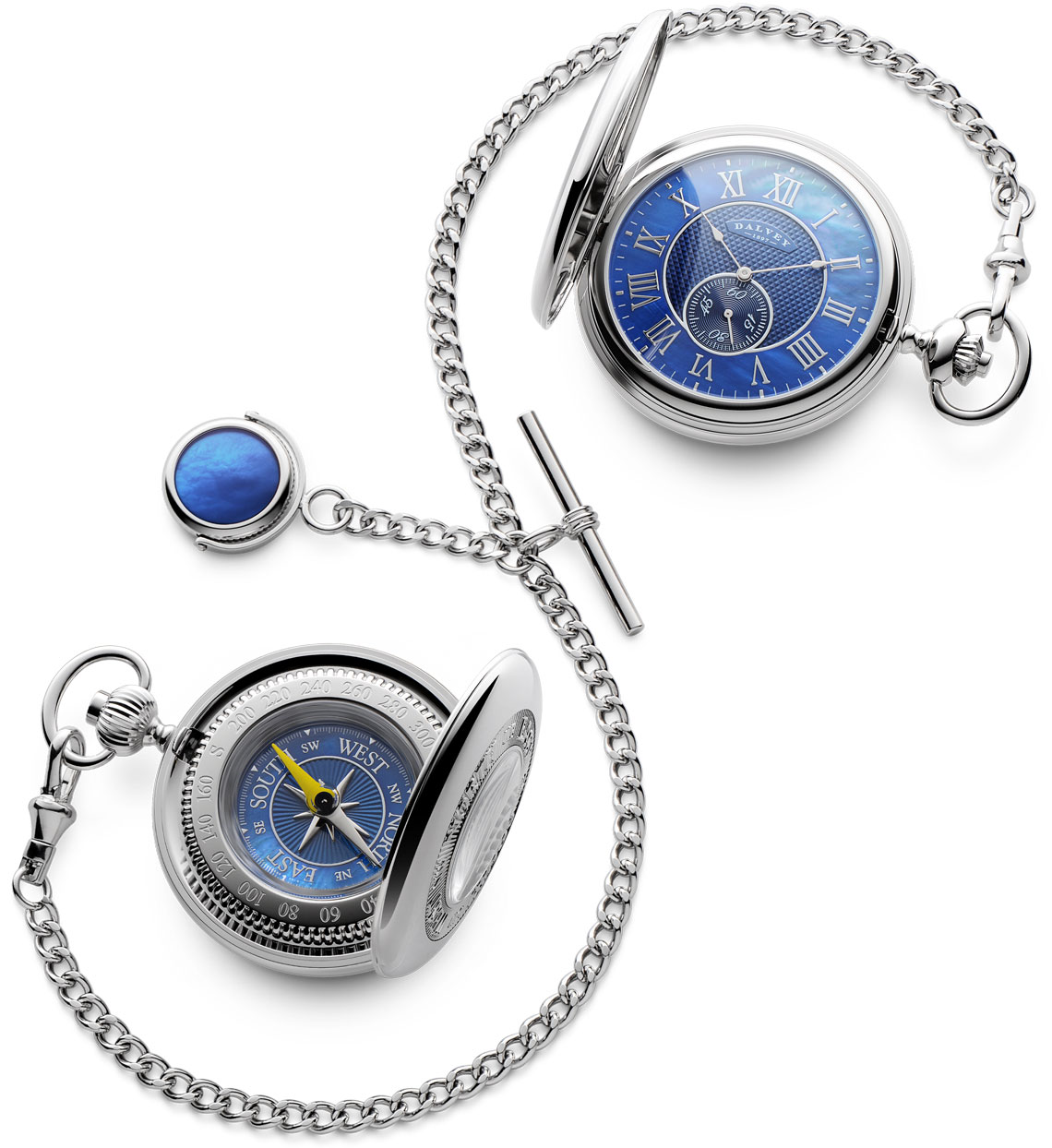 Pocket Watch Pocket Compass and Double Albert Gift Set Blue MOP - Dalvey