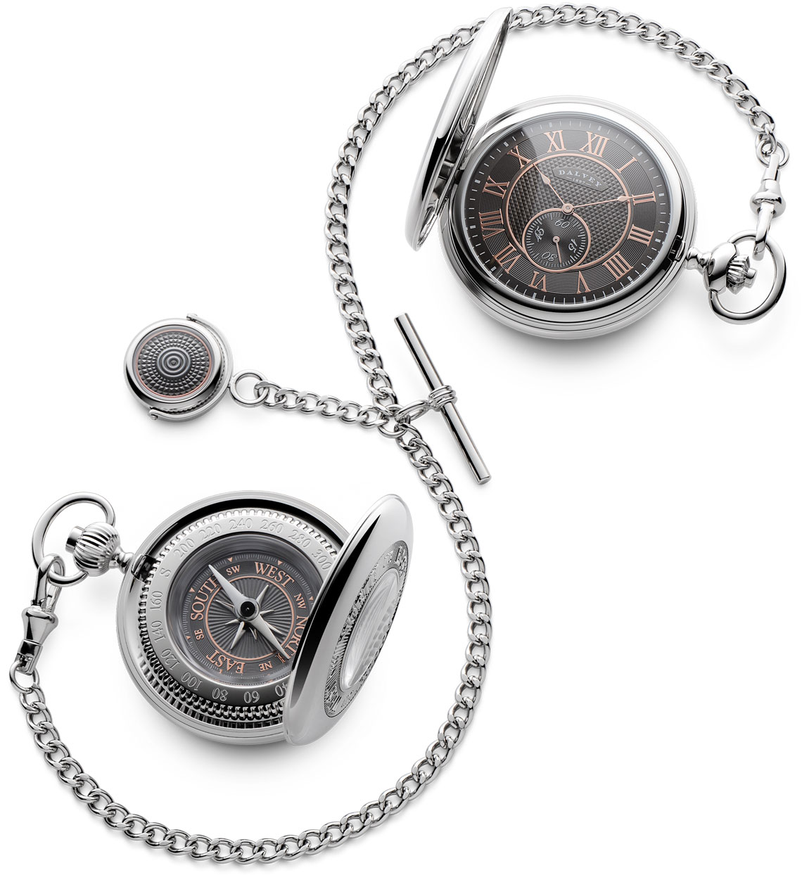 Pocket Watch Pocket Compass Double Albert Gift Set Grey Rose
