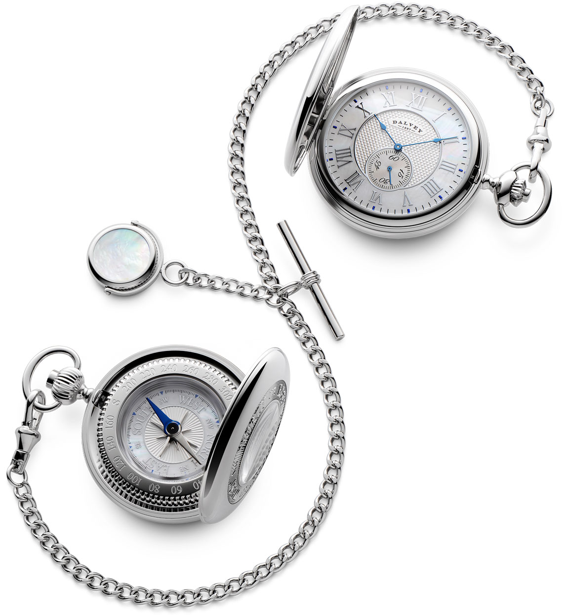 portugués no pueden ver bancarrota Pocket Watch Pocket Compass and Double Albert Gift Set White MOP - Dalvey