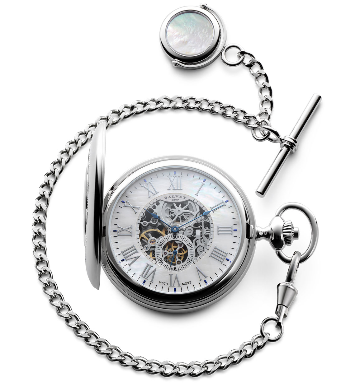 Half Hunter Skeletal Pocket Watch and Albert White Dalvey