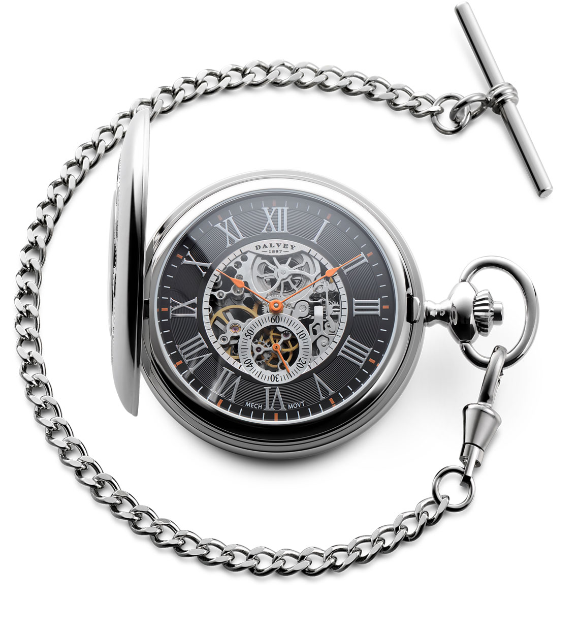 Half Hunter Skeletal Pocket Watch Black Dalvey