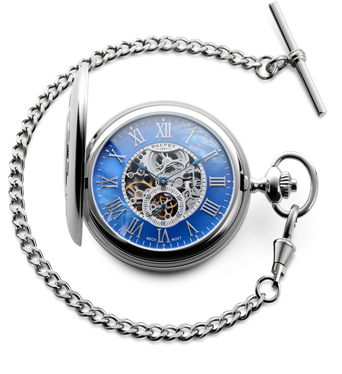 Half Hunter Skeletal Pocket Watch Blue Dalvey