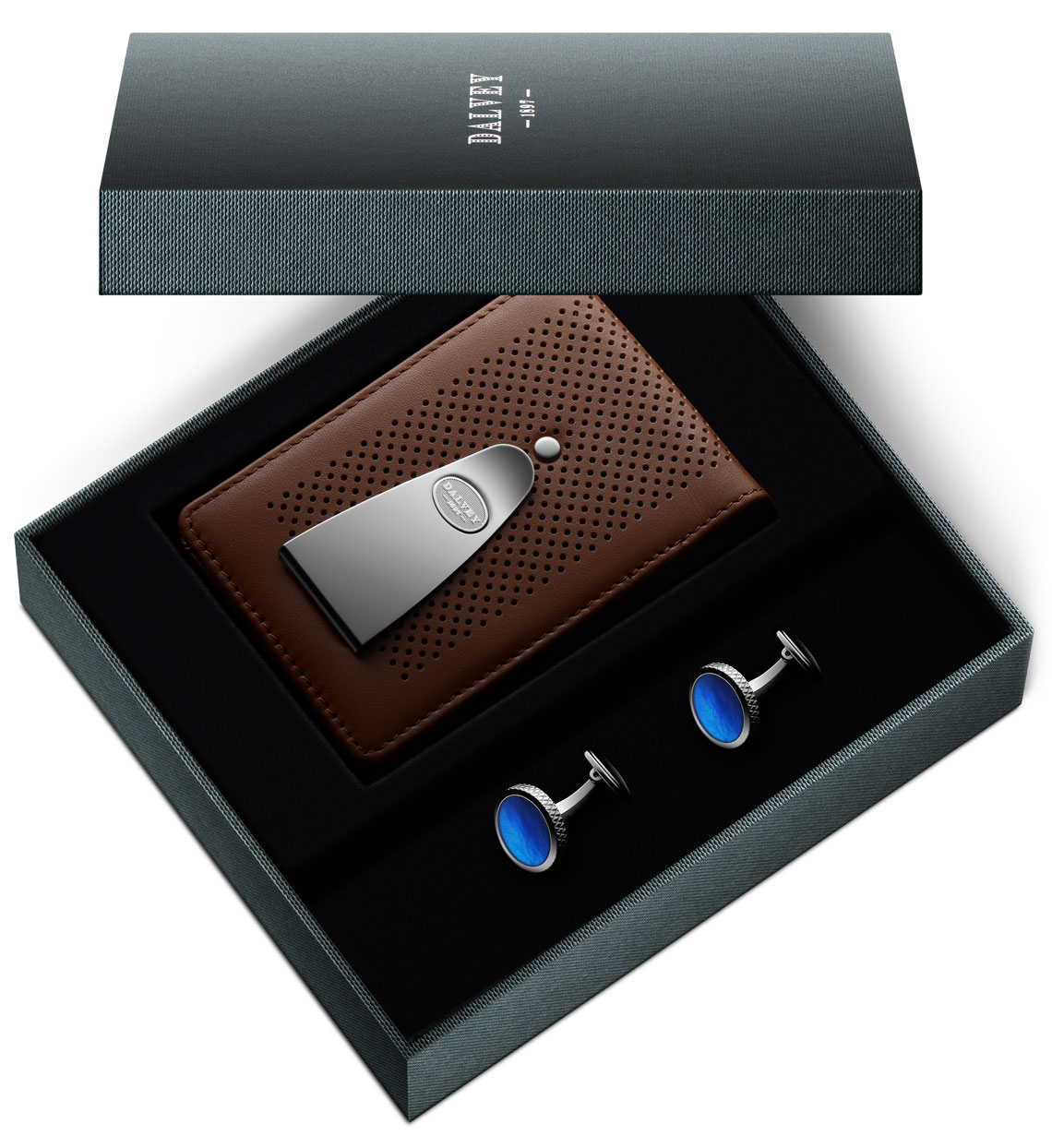 Insignia Wallet Tan/blue & Cufflinks Gift Set Dalvey