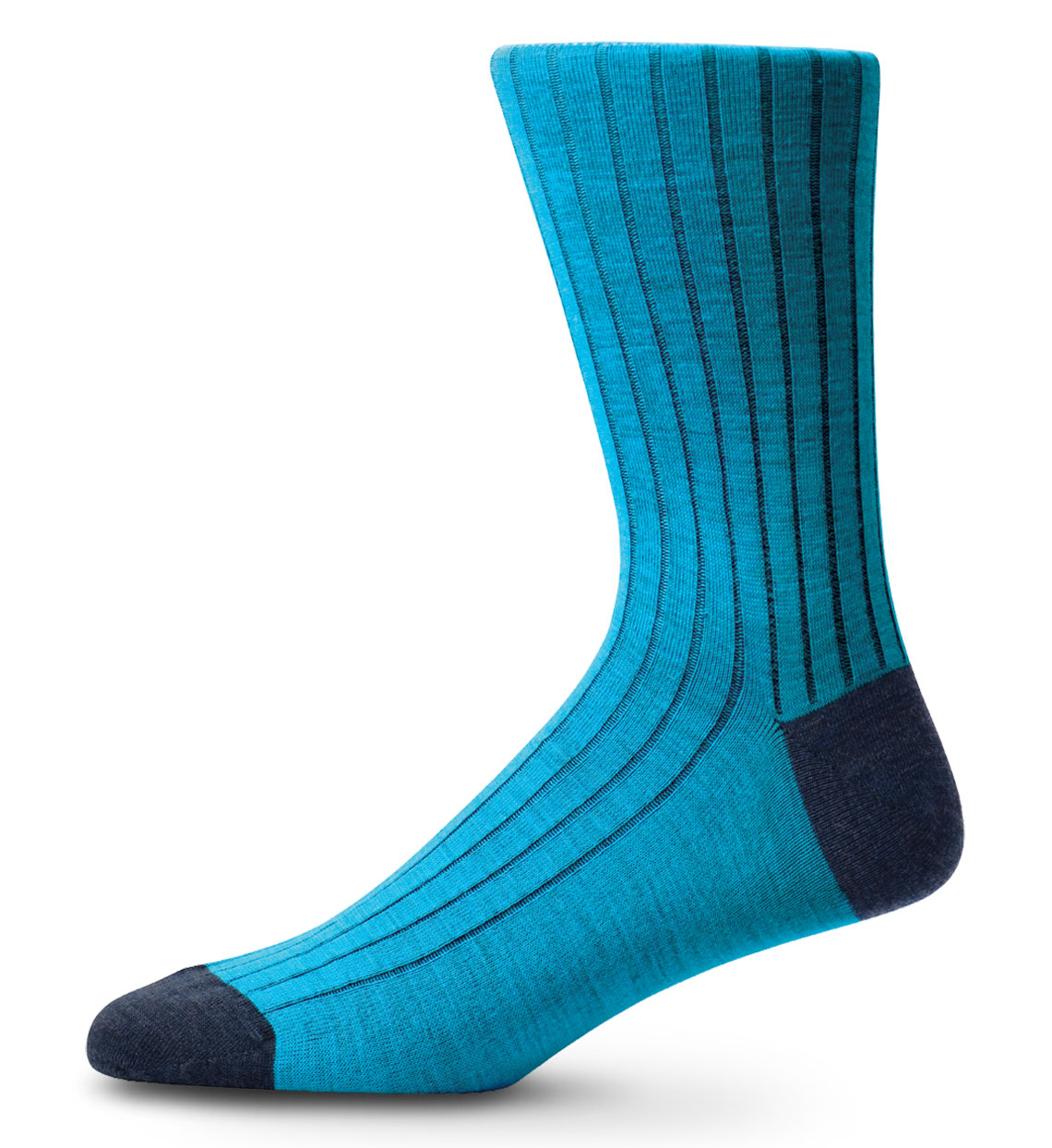 Italian Merino Wool Socks Contrast Rib Aqua & Smoky Blue - Dalvey