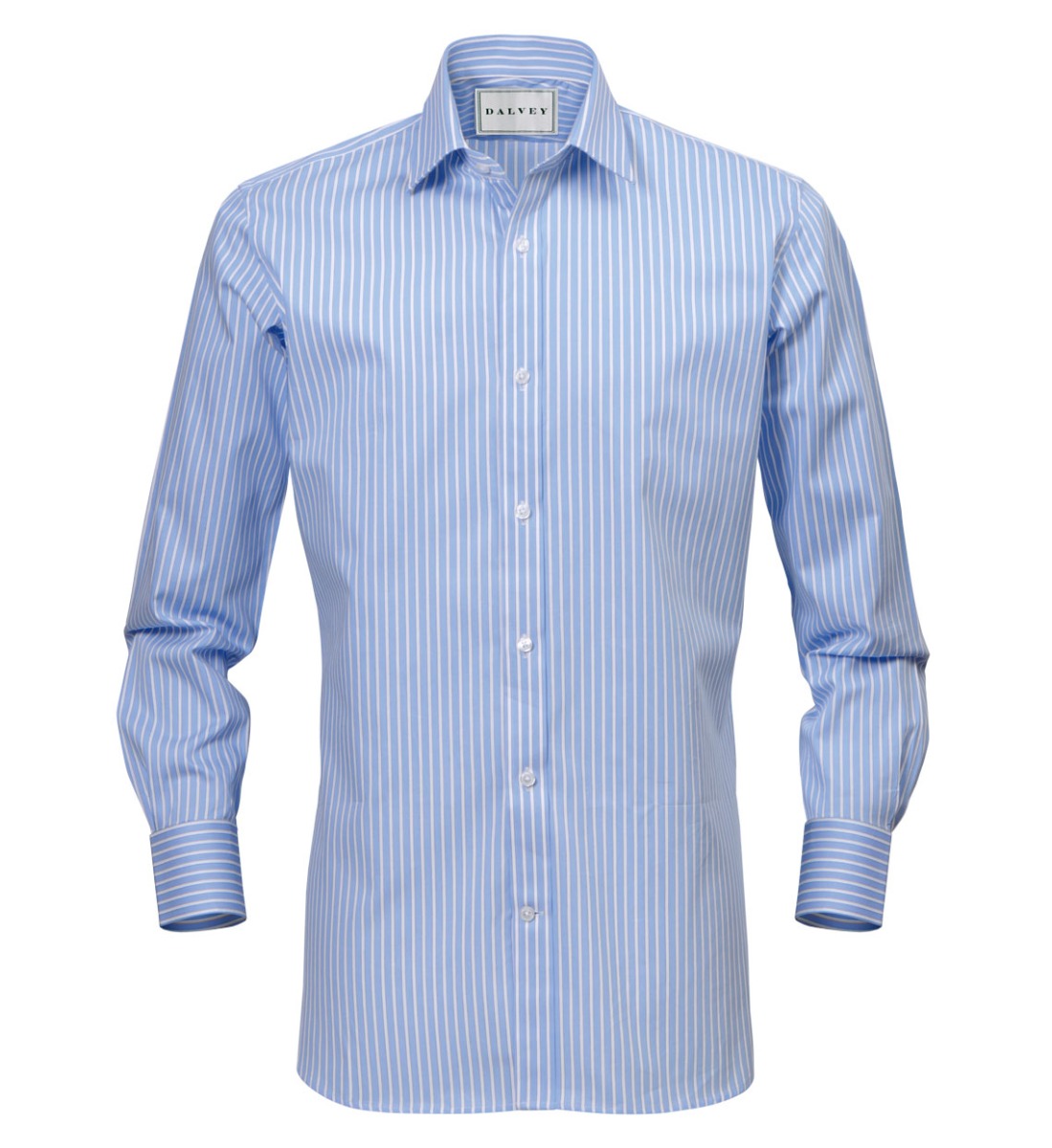 Shirt Button Cuff Ennis White Stripe On Blue Twill - Dalvey