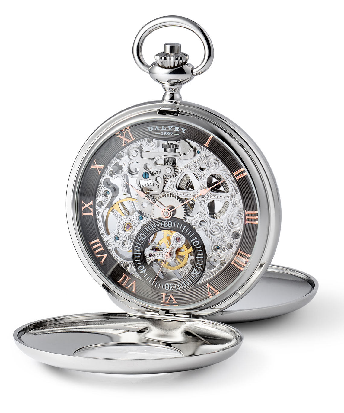 Da Tasca Rubini Orologi Skeletal Pocket Watch Stand Set Grey/rose